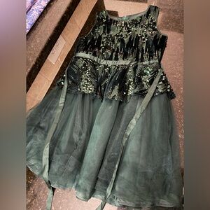 Badgley Mischka Emerald Sequin Party Dress